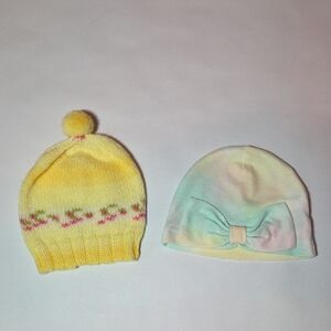 Bundle Of 2 Baby Hats, 1 Handmade And 1 Pastel Bow Hat